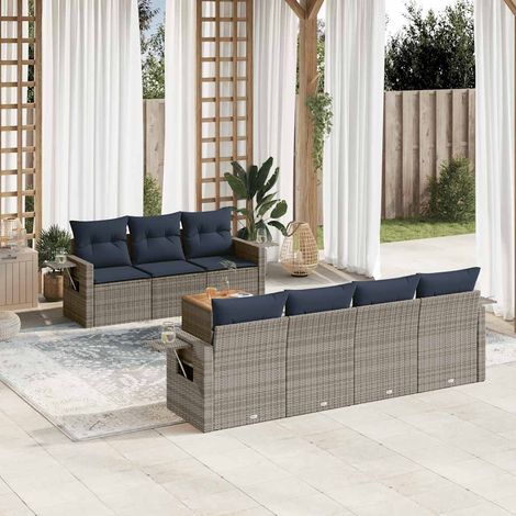 8-teiliges Gartensofa-Set mit Kissen, grau, Polyrattan (1/5)