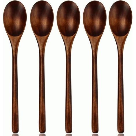 Holzlöffel, langstieliges Küchenutensil aus Holz, 5 Holzlöffel (1/4)