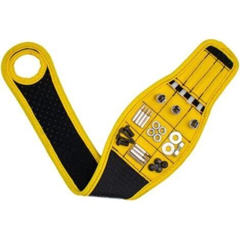 Bracelet Magnétique Bracelet Magnétique Pour Homme Outils Gadgets Ceinture d'Outils Pochette d'Outils Ajustable Multi-Poches Outil De Travail Organisateur De Rangement d'Outils (Jaune) (1/5)