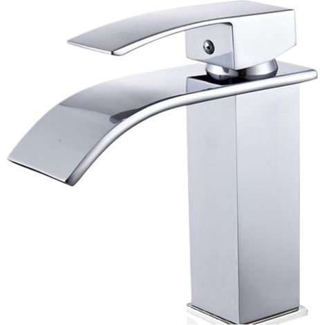 Robinet d'évier cascade galvanisé, installation sur comptoir, mélangeur d'eau chaude et froide, monotrou à levier unique, noyau en aluminium (1/5)