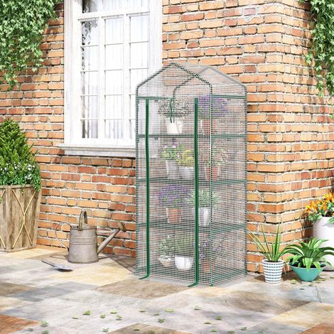 Serre de jardin mini en PVC blanc avec 4 étagères, porte roulante, structure en acier thermolaqué, 70 x 50 x 160 cm, pour semis et tomates - CHICFURN (1/5)