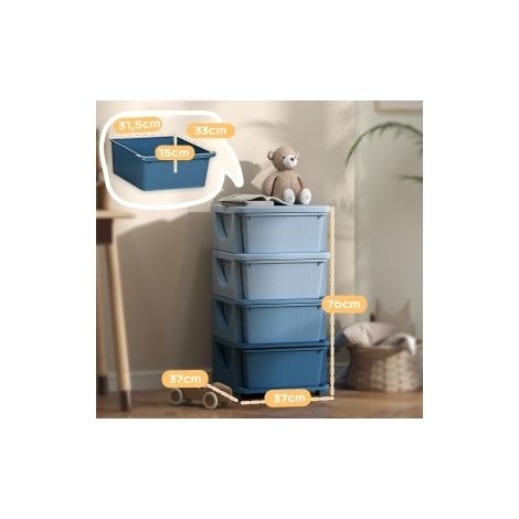 Meuble de rangement enfant 37x37x76 cm en plastique bleu, avec rangement FLORAGRACE (1/5)