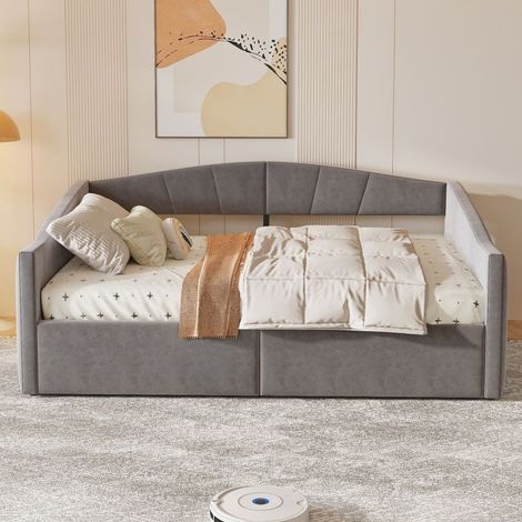 Canapé-lit - KOMHTOM - Banquette Convertible Double - Velours gris - Couchage 140x200 cm - Rangement hydraulique (1/5)