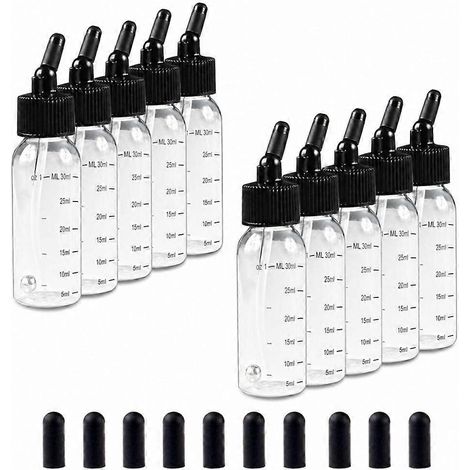 Lot de 10 flacons de peinture pour aérographe de 30 ml avec graduations et bouchons, compatibles avec les aérographes à double alimentation par siphon. (1/5)