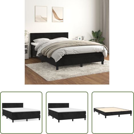 Samtbett -  Boxspringbett mit Matratze Schwarz 140x190 cm Samt (1/5)