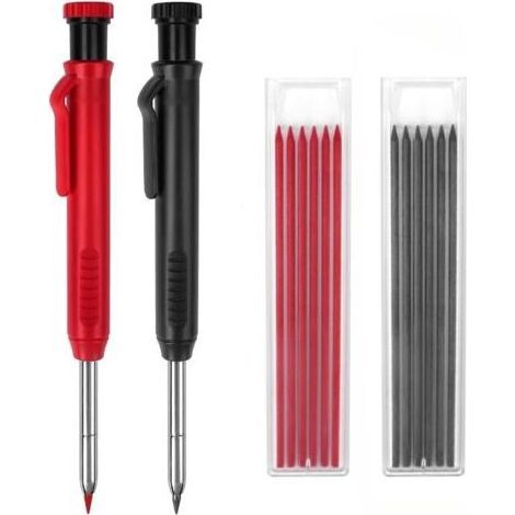 Crayon de Charpentier avec 12 Porte Mine, Crayon Charpentier pour 45mm Trou Profond, Crayons Menuisier avec Taille-Crayons Intégré pour Bricolage Architecte Menuisier (1/5)