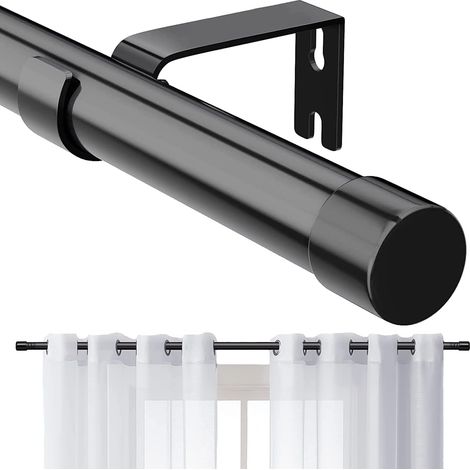 Tringle Rideaux Extensible 76-157cm 16mm Noir, inox + supports/boutons décorative salon/fenêtre