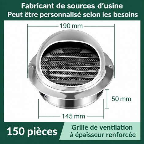 Chapeau ventilation mural 150 mm version économique inox 201 épaissi garantie 80 ans 19 × 19 × 12,3 cm 178 g – Livraison gratuite (1/4)