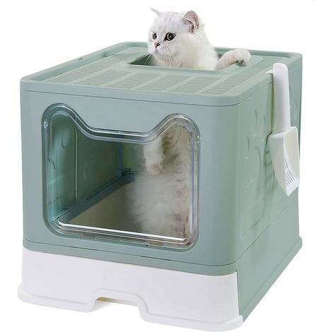 – Bac à litière fermé pour chat – Entrée par le haut – Couvercle filtrant – Dimensions 51 x 41 x 38 cm – Couleur bleue (1/5)