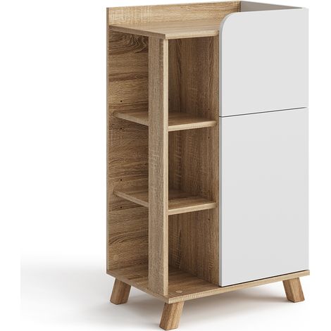 Armario mediano Karen, Sonoma/Blanco, 50 x 90 cm con puerta y cajón, Vicco