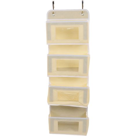 Organisateur de Porte Multifonction en Tissu Résistant avec 4 Compartments et Crochets, Gain de Place pour Placard (Couleur Khaki)