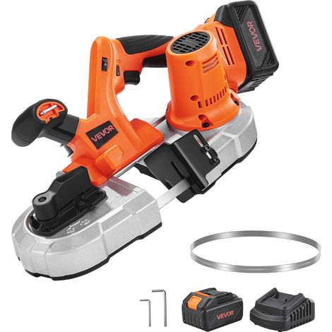 Scie à Ruban Portative 20 V, Profondeur de Coupe 6,5 cm, Moteur sans Balais, sans Fil, avec Batterie 4000 mAh, Crochet de Suspension, Vitesse Variable de 0-192 m/min, pour Couper Métal et Bois (1/5)