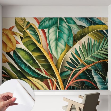 Papier peint autocollant adhésif avec imprimé installation simple qualité excellente sans désordre Feuilles exotiques 152x104 cm (1/5)