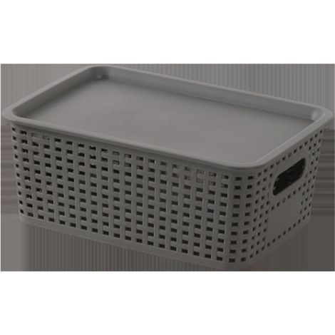 Paniers de rangement en plastique avec couvercles, conteneurs de rangement en plastique empilables : paniers de rangement pour organiser les étagères, les tiroirs, les bureaux, les placards, les salle (1/5)