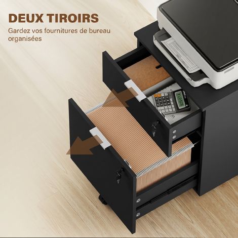 Caisson de bureau, meuble de rangement 2 tiroirs 2 barres pour dossier suspendu, verrouillable avec 2 clés 42x40x60 cm (1/5)