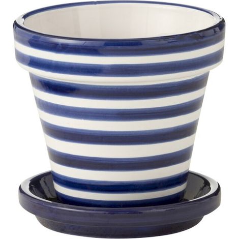 Cache pot rayé en poterie bleu cobalt - bleu cobalt et blanc (1/3)