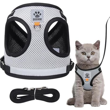 Harness Set, Adjustable Cat Leash Harness, Dog Harness, Cat Harnesses, Small, Medium Kitten (Grey, M)