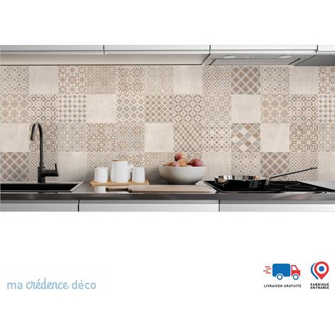 Crédence : Carreaux de ciment de Torano - Couleur Beige marron - Alu composite - 60 - 120 (1/3)