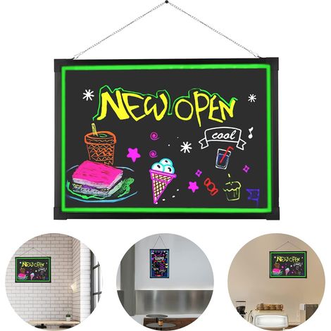 Tableau publicitaire lumineux à LED - 80 x 60 cm - Avec 7 couleurs de lumière - 18 combinaisons - 8 surligneurs - Télécommande - Pour décoration d'affiches
