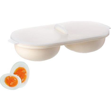 Ahlsen Hervidor de huevos para microondas, doble taza, forma de huevo, para hacer huevos escalfados, antiadherente, tortilla de alta capacidad, desayuno rápido, herramienta de cocina (1/4)