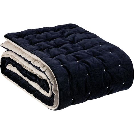 Chemin de lit uni en coton matelassé réversible bleu cobalt 90 x 240 cm - PANGIVO (1/3)