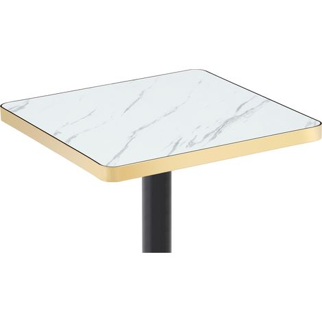 Table à manger carrée avec plateau effet marbre et cadre métallique doré - 60x60 cm (1/5)