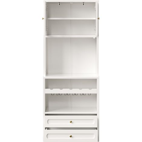 Armadio alto bianco con porte in vetro curve, illuminazione LED smart e portabottiglie HOMVRA (1/5)