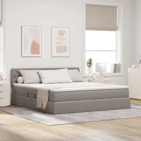 Cama con almacenamiento y LED con LED Taupé 160 x 200 cm tela