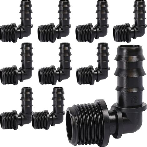 Raccord d'angle pour tubing d'arrosage en eau 16mm avec filetage extérieur 1/2" x10 (1/3)
