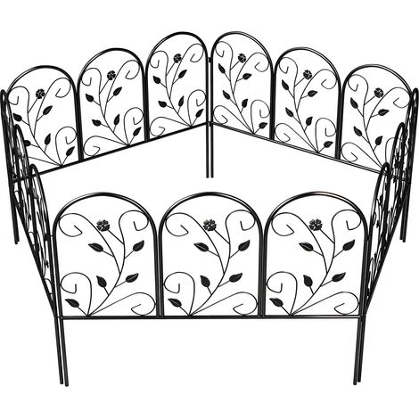 Gartenzaun Zaun aus Metall 80 x 60 cm Dekorativer Gitterzaun Set mit Fuß für Garten Blumenbeete Tierbarriere Schwarz