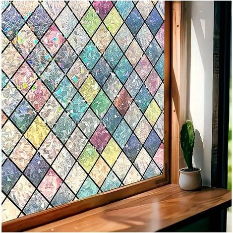 Film pour vitres effet vitrail, film d'intimité, film électrostatique, autocollant décoratif, protection UV, 60 x 100 cm (1/5)
