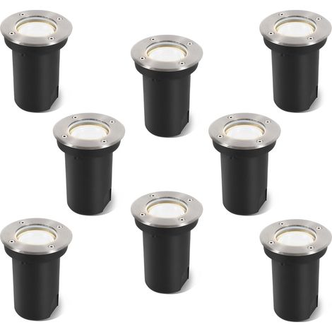 Wolketon 8x 3W Lumières enterrées Pivotant IP65 éclairage extérieur lampe de paysage enterré à LED Blanc neutre - Argent Boîtier