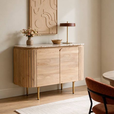 Buffet en marbre et bois de manguier 95 cm Cyrène (1/5)
