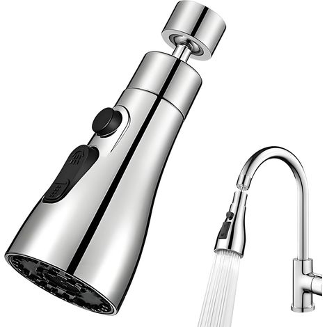 Aeratore per rubinetto da cucina girevole a 360° con 3 modalità, universale per lavello (argento) (1/5)