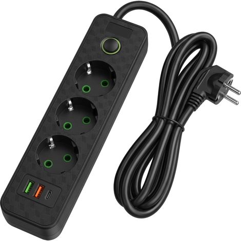 Toolight Power Strip Extension Cord 3 Outlets + 2x Usb-a + Usb-c Jnh020-3a Black (1/5)