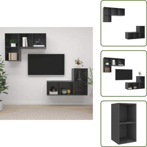 Meubles TV muraux 4 pcs Gris brillant Bois d'ingénierie - Meuble Tv Mural - Meuble Tv Suspendu - Étagère Murale - Rangement Tv - Télévision Murale (1/5)