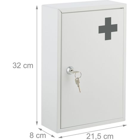 Armoire à pharmacie murale verrouillable métal 2 niveaux rangement sécurisé style sobre en métal blanc (1/5)