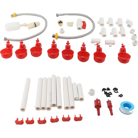 Système d'abreuvement automatique pour poulets, tasses pour volailles, avec vanne flotteur en PVC, tuyaux en acier inoxydable (1/5)