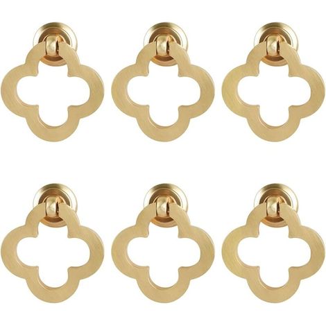 YMYNY Lot de 6 boutons en alliage de bronze doré pour tiroirs de cuisine, armoires, armoires et meubles (6 pièces, trèfle à 4 feuilles, avec vis)