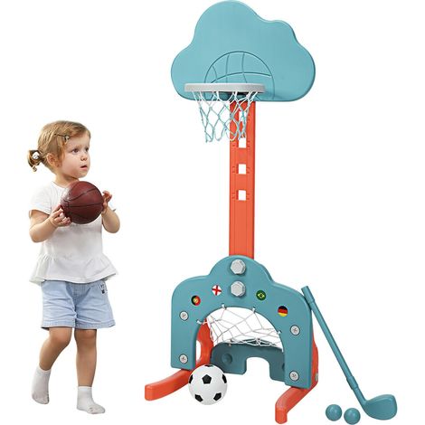 Panier de basket enfant 3 en 1, hauteur réglable 5 niveaux, but de foot et jeu de golf, intérieur extérieur (1/5)
