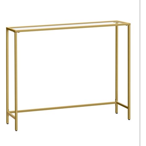 Consola mesa de entrada mesa auxiliar 20 x 100 x 80 cm tablero de cristal templado fácil montaje patas regulables para salón recibidor pasillo dorado claro y transparente 120007525