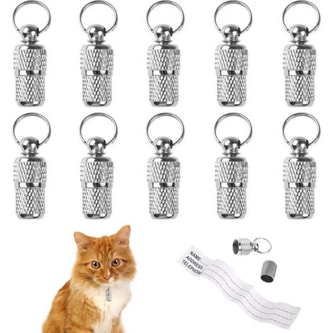 10 tubos para etiquetas de mascotas, colgantes antipérdida para gatos y perros, mini etiquetas de dirección