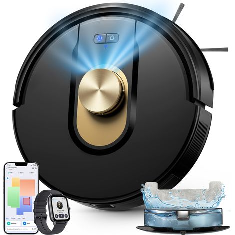 Robot Aspirateur Laveur, 8000Pa/150Min Aspirateur Robot, Navigation LiDAR avec Cartographie, Zones Virtuelles, APP/WiFi, Idéal pour Sols Durs,Tapis et Poils d’Animaux