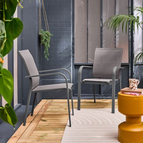 sweeek - Lot de 2 fauteuils de jardin BUFFALO empilables aluminium et textilene anthracite. 64.5 x 45.5 x 89.5 cm (1/5)