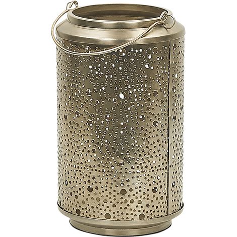 Lanterne Décorative pour Intérieur et Extérieur en Acier Doré Ajouré 25 cm de Hauteur Idéale pour Salon ou Terrasse Rétro Glamour et Chic Beliani