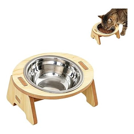 Gamelle Chat Surélevée - Bol en Acier Inoxydable 14cm pour Chats et Petits Chiens, Gamelle Chien pour Nourriture et Eau, Station d'Alimentation (1/5)
