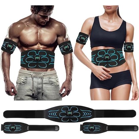 Ceinture Stimulateur Musculaire - 10 Modes 30 Niveaux Intensité - Pour Abdomen Bras Jambes - Réglable Velcro - Bleu (1/3)