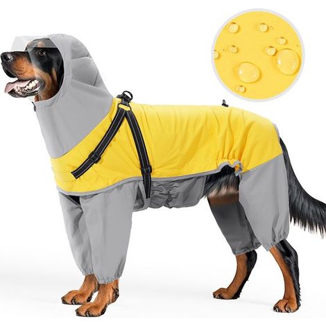 Impermeable para mascotas de otoño/invierno, Capucha ajustable, Diseño reflectante con detalles de color, Amarillo, talla L (1/5)