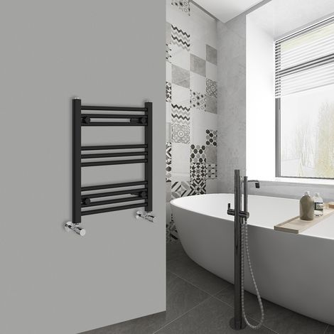 WarmeHaus Straight Black Bathroom Ladder Radiator 600x500mm (1/5)
