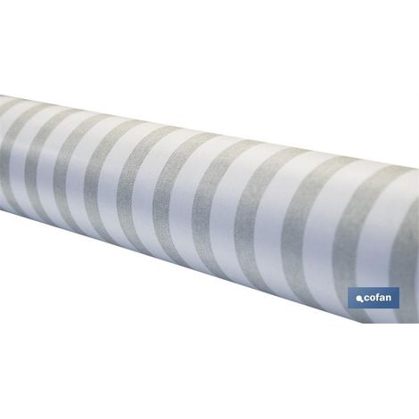 Rolle wasserfeste, schmutzabweisende Tischdecke mit Streifenmuster, 140 cm x 20 m, aus beigem und weißem Vinyl und Polyester